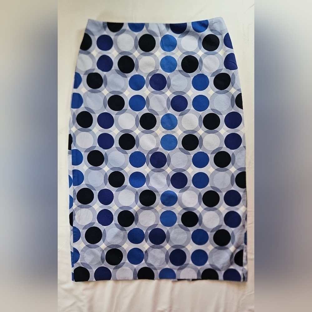 7th Avenue New York & Company Womens Blue Polka Dot Zip Up Pencil Skirt Size 4